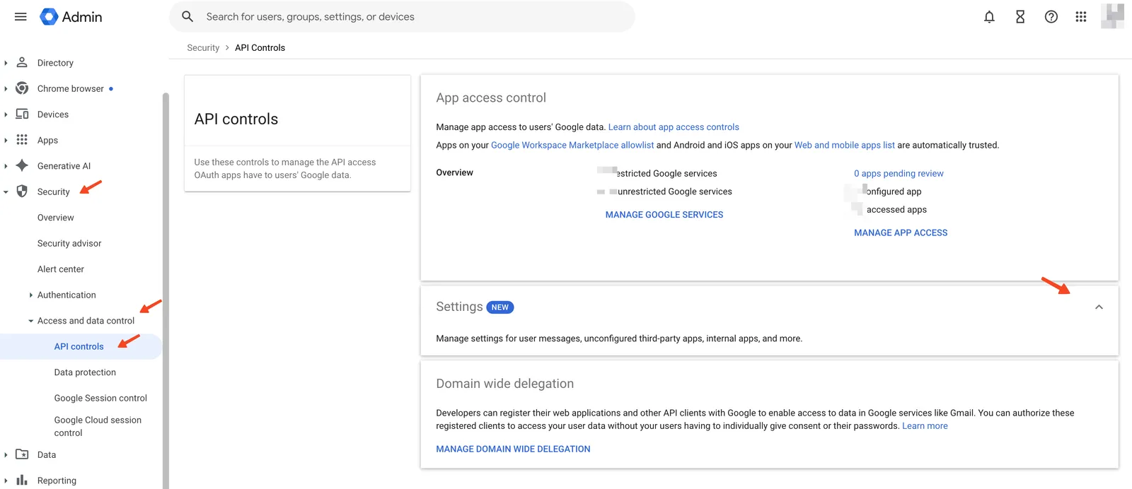 How to access the main API Control Settings
