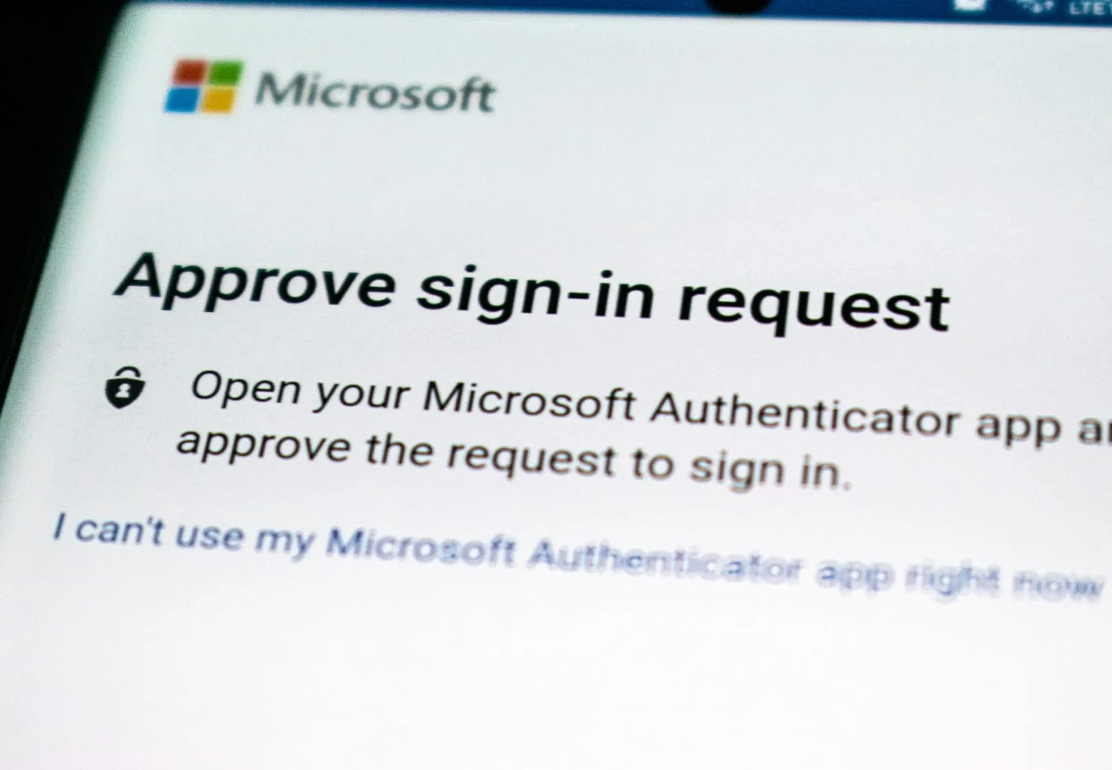 Phone screen showing a Microsoft Approve sign-in request prompt for the Authenticator app